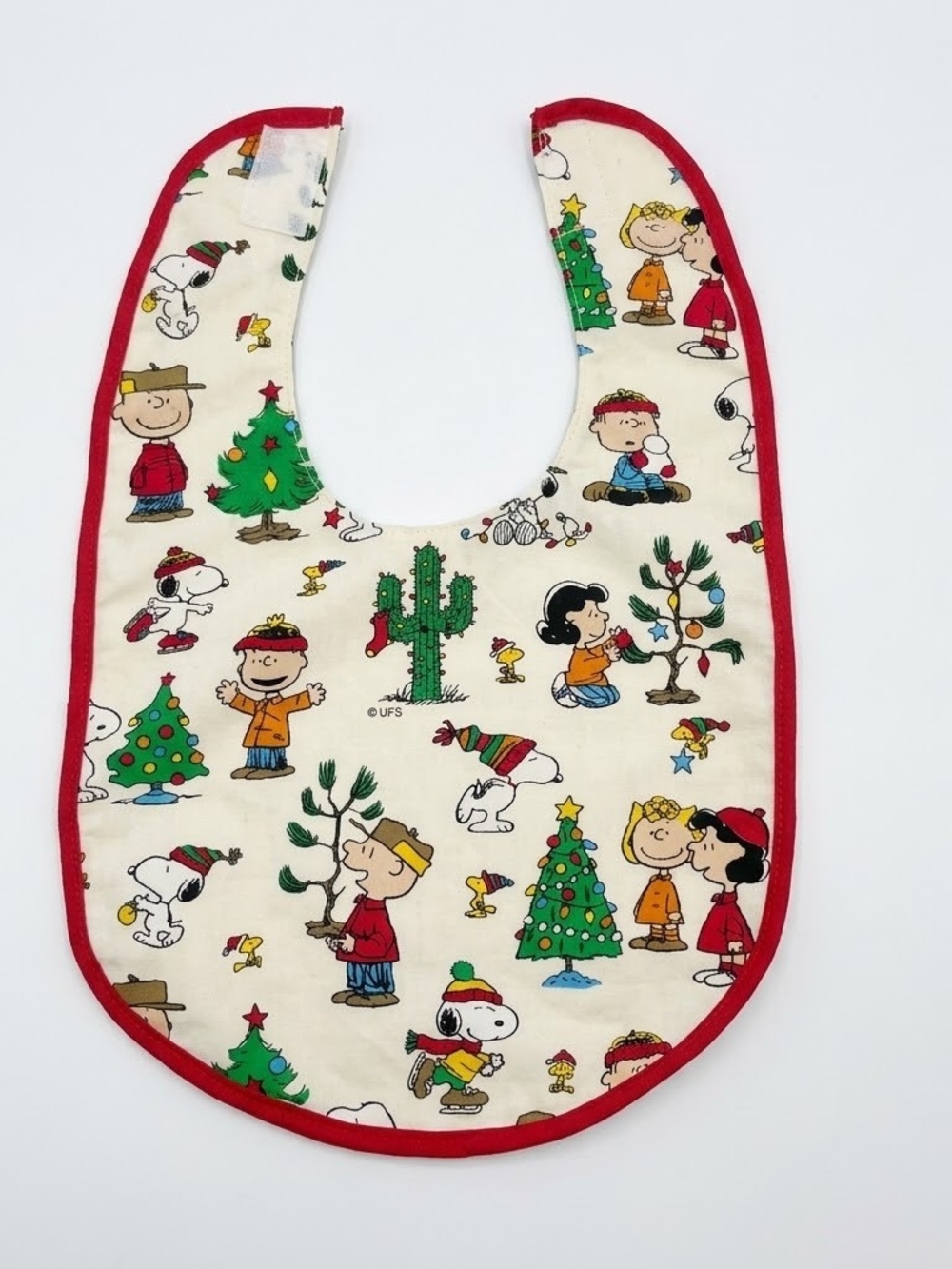 Peanuts Christmas Baby Bib Snoopy Charlie Brown Holiday Printed Cotton